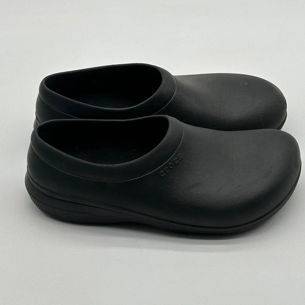 Crocs‎ Slip Resistant Shoes On The Clock Work Clogs Black Slip On Mens 8 W 10